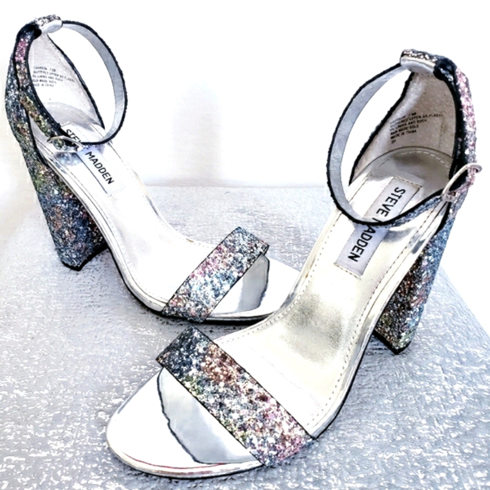 Steve Madden Glitter Sandal Chunky Heel Shoes